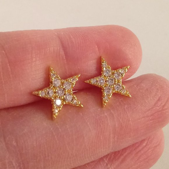 18K Yellow Gold Plated Star Shape Diamond Zircon Stud Earrings Party Gift 12mm - Picture 6 of 6